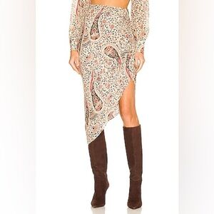 Veronica Beard Herst Skirt in Oat Slit Silk Asymmetrical 8